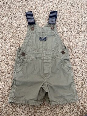 OshKosh B'gosh Olive Green Toddler Shortalls with Navy Straps